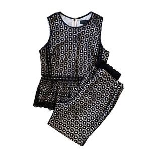 J CREW Daisylace Sleeveless top and Pants Set Lined SZ 6 Black EUC W208